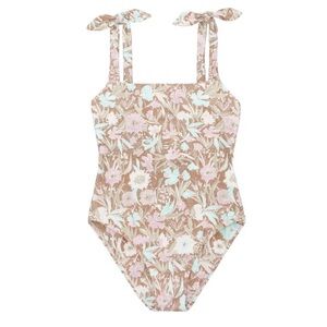 Minnow Cypress Floral Tie Knot Shoulder One Piece Swimsuit Size Medium.